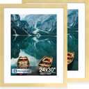 Hongkee 24x30 Frame Set of 2, Gold Wood Style - Display Posters 18 x 24 with Mat or 24x30 without Mat, Wall Mounting Horizontal and Vertical