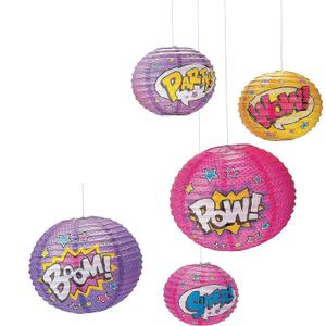 Fun Express Girl Superhero Hanging Paper Lanterns (set of 5) Birthday Party Decor