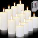 12 Pcs White Flameless Candles Flat Top LED Candles with Remote Timer, Pillar Flameless Candle Bulk Flickering Battery Operated Candle for Wedding Festival Outdoor Home Decor D 3'' x H 4'' 5'' 6''