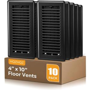4 x10 Floor Registers, Floor Vent Covers 10 Pack, Heavy Duty Steel Walkable Vent Covers for Home Floor, Easy Adjust Air Supply Lever, for Sidewall and Floor, Black