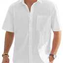J.VER Men's Lightweight Linen Short Sleeve Shirts Casual Button Down Shirt Family Vacation Shirt with Pocket White Medium
