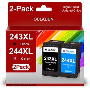 PG-243 CL-244 XL Combo Pack Ink Cartridges Replacement for Canon 243XL 244XL for Pixma TR4520 MG2520 MG2522 TS3322 TR4522 TS3122 MX490 MX492 MG2922 Printers (1 Black 1 Color)