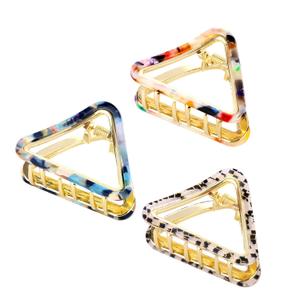 Cobahom 3 Pack Hollow Triangle Hair Clips for Women Girls 2 inch Acetate Hair Jaw Clips No-Slip Hair Clip Hair Styling Accessories for Women Lady (Black and white & Blue)