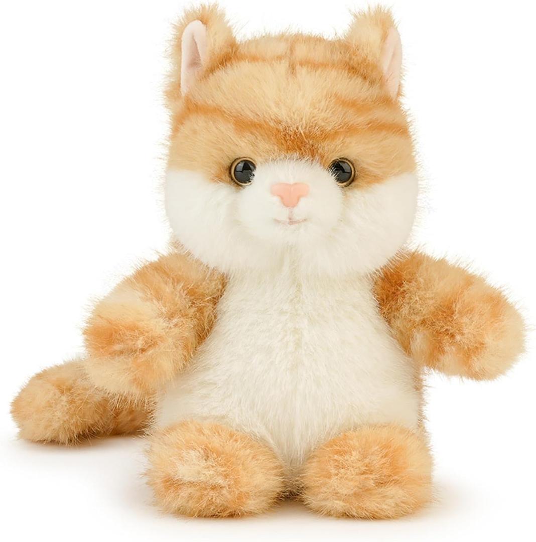 PEACH CAT Cat Stuffed Animal Cute Kitten Plushies Small Plush Toys Gifts for Kids Yellow (Squeaky)