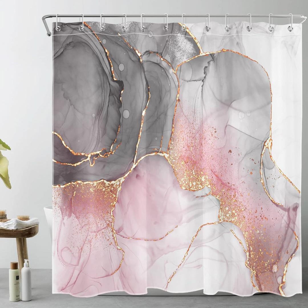 LB Grey and White Shower Curtain Decor,Pink and Black Marble Texture Modern Abstract Shower Curtain for Bathroom 72X72 inch Polyester Fabric Bathroom Decoration Bath Curtains Hooks Included