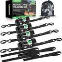 Retractable Ratchet Straps (4-Pack) - 1 Inch x 10 Feet (1,650lb Break Strength) - Heavy Duty Auto Self Retracting Tie Down Straps for Motorcycle, ATV, UTV, Truck, Cargo Trailer - Black