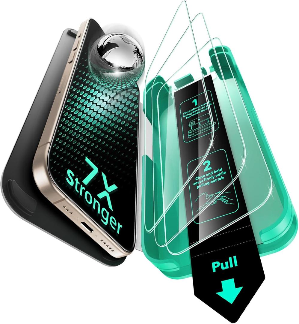 ESR 3 Pack 9H+ Glass for iPhone 16 Pro Screen Protector, [Military Grade Shatterproof & Longest Durable] Armorite Ultra-tough Tempered Glass with UltraFit Tray