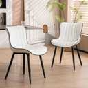 YOUNUOKE Mid-Century Modern Dining Chairs Set of 2, White PU Leather Upholstered Kitchen Chairs with Black Metal Legs, Armless Accent Chair for Dining Room, Guest Reception Room, 17.7In X 19.3In X 31.1In
