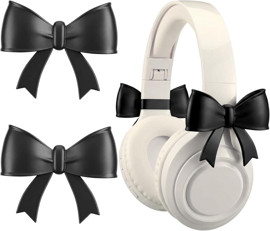 2 Pack Black Bow Headphone Accessories Cute 3D Printed Bows Coquettish Headset Attachment Gaming Accessories Christmas Gamer Gift for Her Women Gamers Streamers