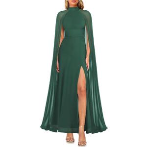Lrady Women's Summer Wedding Guest Dress Halter Neck Sexy Split Cocktail Party Maxi Long Formal Dresses with Cape (Green, XL)
