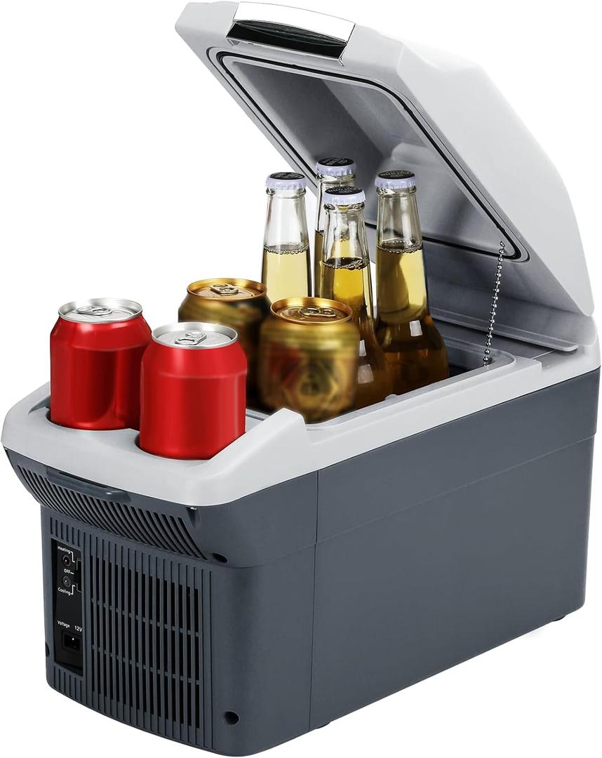 9 Quart (9 Liter) Portable Car Refrigerator & Warmer, 12V Thermoelectric Cooler/Heater for Cars, Trucks, Camping, Travel, Outdoor - Dual-Use Electric Cooler with Car Plug-In