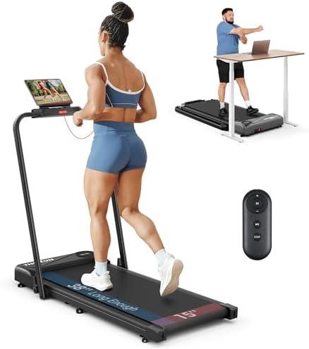 THERUN Walking Pad Treadmill, 2.5 HP Under Desk Treadmills, 2 in 1 Foldable Treadmill for Home, Walking Pad with Handle Bar, 15" Widened Running Belt, with Remote Control & LED Touch Screen