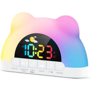 Alarm Clock for Kids, Ok to Wake Clock with Green Light Red Light, Children's Sleep Trainer,10 Ringtones,3 Brightness, Dual Alarms, Digital Alarm Clock for Adults Boy Girl Toddler Bedroom (White)