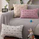 DFXSZ Easter Pillow Covers 20x20 inch Set of 2 Easter Decorations Pink Ears Beige Rabbit Soft Plush Faux Fur Jacquard Throw Pillows for Bedroom Sofa Holiday Festivals Home Decor FHJ-17C20