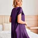 Ekouaer Women's Satin Nightgown Short Sleeve Sleepdress V-Neck Sleepwear Loose Silk Sleepshirt (Purple)