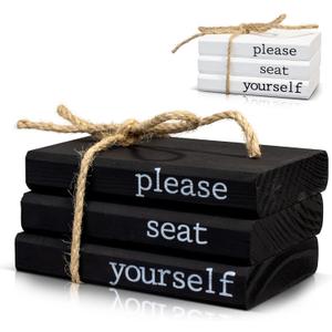 Farmhouse Bathroom Decor - Funny Rustic Wooden Mini Books for Your Restroom Shelf - The Perfect Small Decorative Accent for The Guest Bathroom - Black