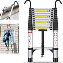 14.5 ft Aluminum Telescoping Ladder, 330 lb Load, Hooks, Portable Collapsible Ladder for Home & Work,Silver
