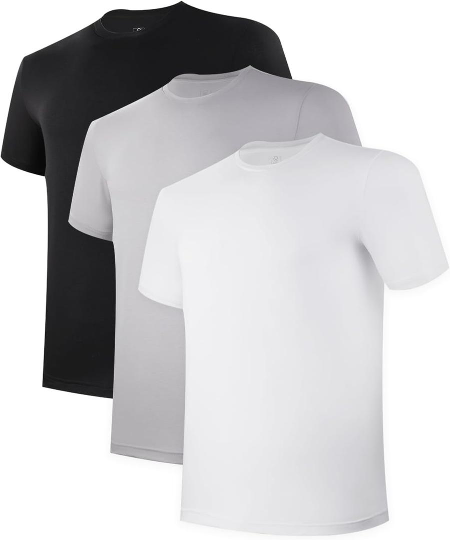 BAMBOO COOL Men's Undershirt Moisture-Wicking T-Shirts Stretch Crewneck Soft Tees for Men,3 Pack (Medium, Bai/Hei/Yh)
