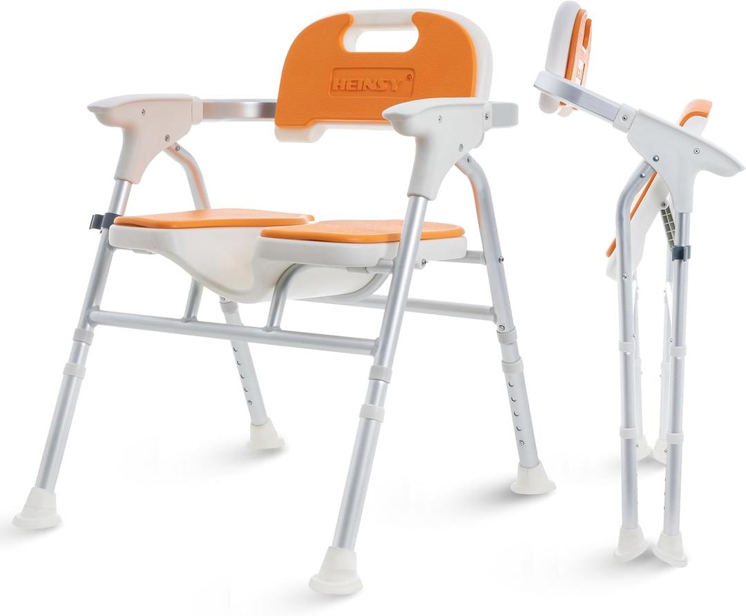 Foldable Upgraded Shower Chair with Armrests and Back,Heavy Duty Folding Bathtub Chair with Thicker Shower Seat for Elderly,Handicap,Disabled, Seniors & Pregnant,Supports Up to 400 lbs.