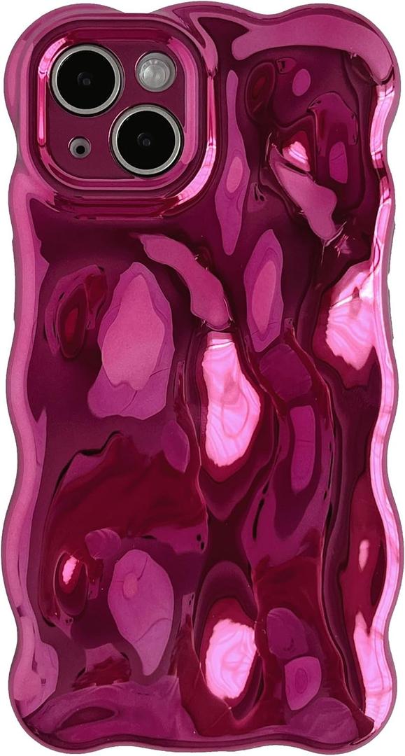 Caseative for iPhone 13 Case,Water Ripple Wave Meteorite Bubble Chrome Plating Electroplated Candy Phone Case (Eletro Red)