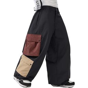 GSOU SNOW Womens Mens Baggy Snow Pants Cargo Snowboard Pants Ski Super Loose Sport Outdoor Insulation Waterproof, M, Black2