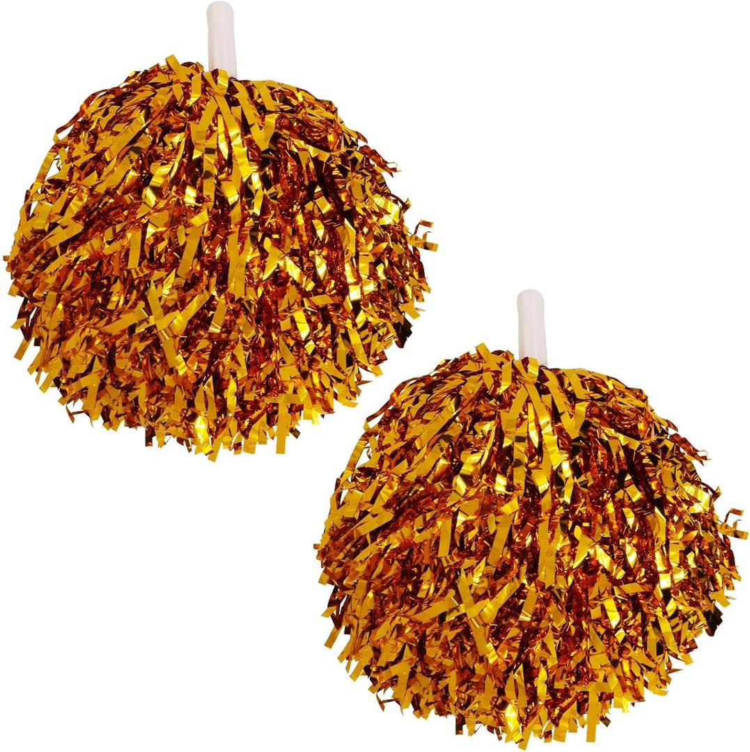 BENLIUDH Cheerleader Pom Poms, Metallic Foil Plastic Pom Poms Cheerleading for Game Sports Squads Dancing Party, Gold 2pcs