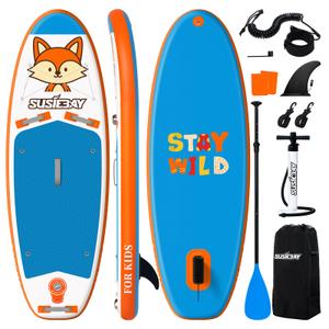 SUSIEBAY Kids Inflatable Stand Up Paddle Board, 8ft SUP 6" Thickened Ultra-Light Design, Anti Slip EVA Deck & Complete Accessories,Inflatable Paddle Board for Kids