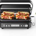 CATTLEMAN Panini Grill Press Sandwich Maker with Removable Plates, 1600W, 5 in 1 Smokeless Indoor Grill & Griddle with Meat Thermometer, PFAS Free Ceramic Nonstick Reversible Plates, Opens Flat