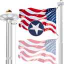 10 Gauge Heavy Duty Flag Pole Kit Light Solar, 120MPH 3mm Thick Flagpole Hardware Kit for 2 Flag for Outside House In Ground Use, 25FT Silver with One 3x5 Flag