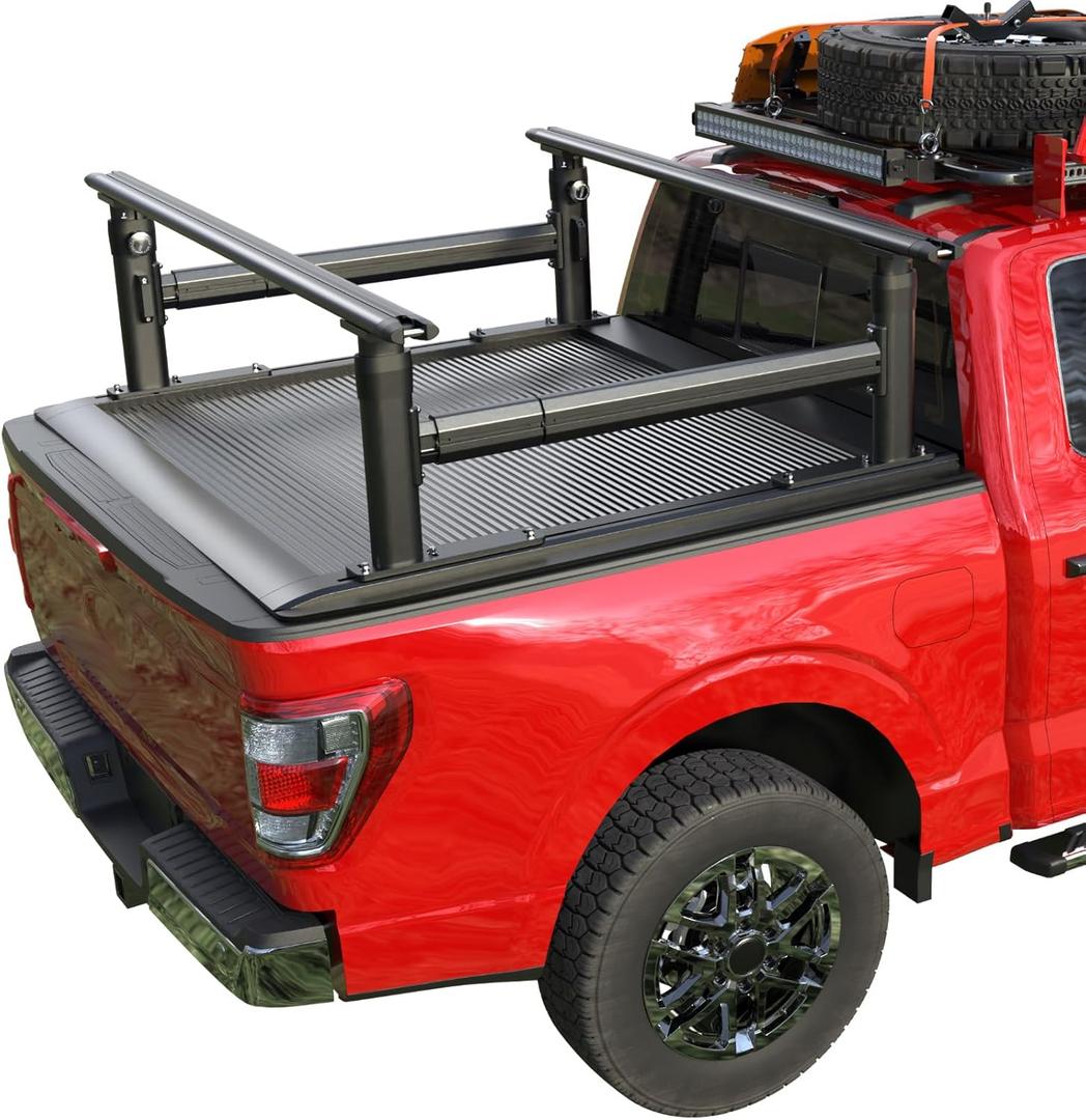 Ladder Rack for Truck Compatible with T-Slot Tonneau Covers, 800 LBS Capacity Truck Bed Rack with Side Bars, 19"-25" Height-Adjustable Aluminum Truck Racks, Fit for Ford F150/Ram 1500/Silverado/Sierra