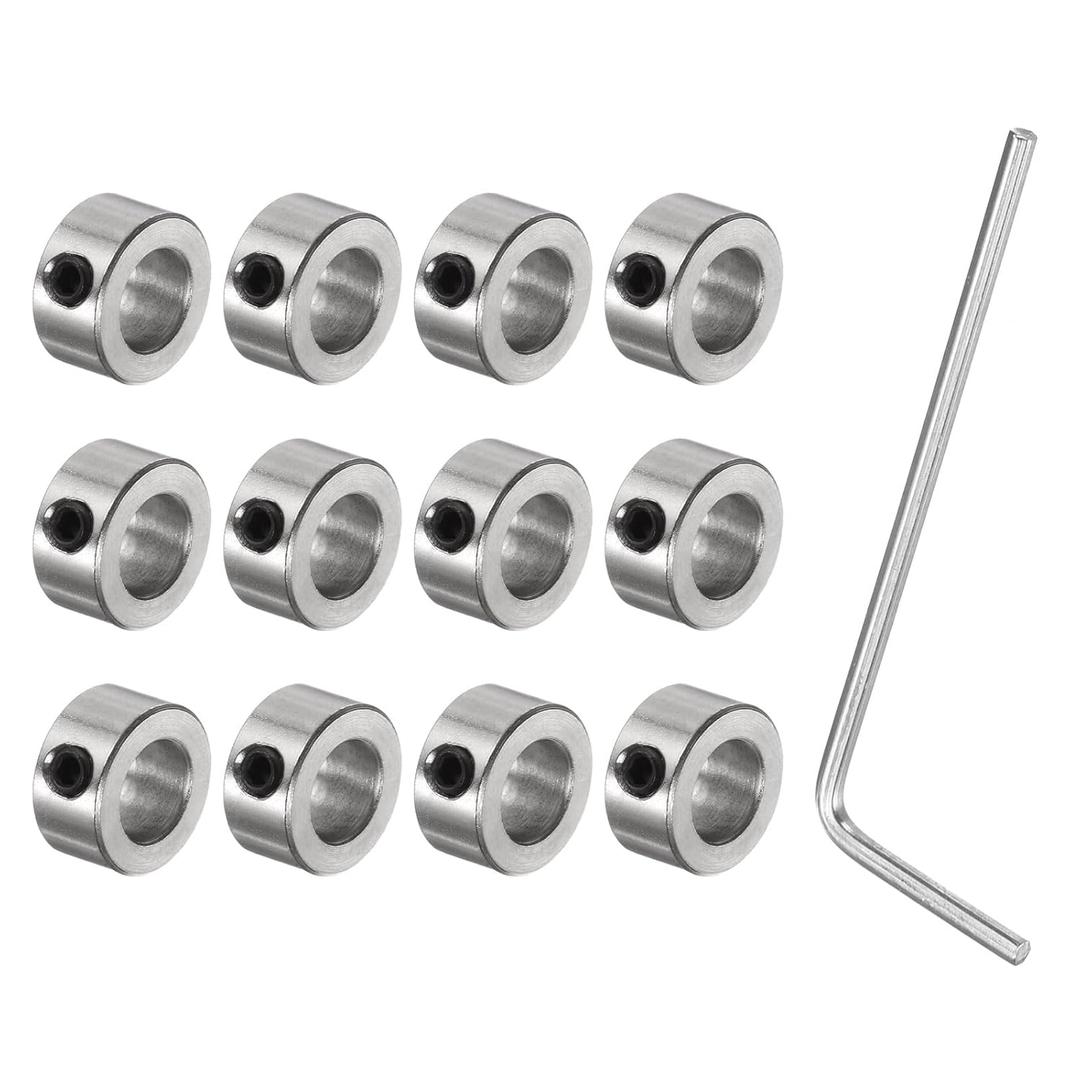 uxcell 12pcs Set-Screw Collars 8mm Bore, Nickel Plated Steel Shaft Collars, 14mm OD, 7mm Width, Landing Gear Stopper Wheel Collar with Hex Wrench