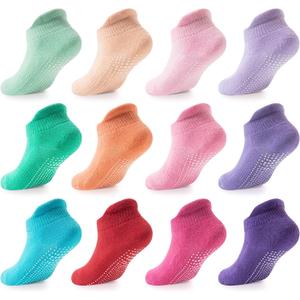 LA ACTIVE Non Slip Grip Ankle Boys and Girls Socks with Non Skid for Babies Toddlers and Kids Back to School (1-3T, Pinks - 12 Pairs)
