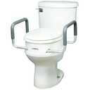 Compass Raised Toilet Seat with Arms, Elongated Toilets, 3.5 Inch High, Elevated Toilet Riser with Removable Padded Handles, Easy On and Off, Support 250 lbs, White