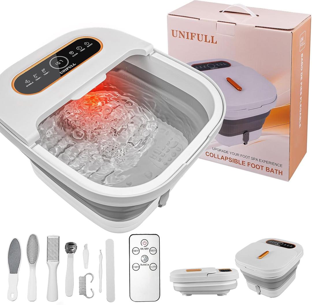 UNIFULL Collapsible Foot Spa Bath with Heat, Touch Screen, Remote Control, Massage Rollers, Timer, Bubble, Foot Pedicure Kit, Temperature Control Pedicure Foot Spa, Foot Bath