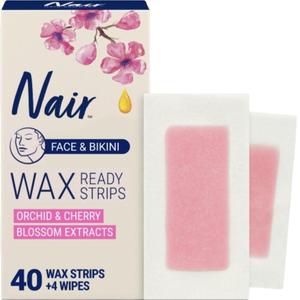 Nair Hair Remover Wax Ready Strips, Face and Bikini Hair Removal Wax Strips, 40 Count