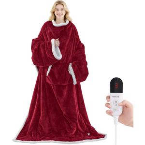 Heated Blanket Wearable Electric Blanket with Foot Pocket and Sleeves, Heating Throw Blanket, Electric Snuggle Blankets, 6 Heating Levels Setting & 4 Hours Auto Shut Off, Machine Washable (Long)