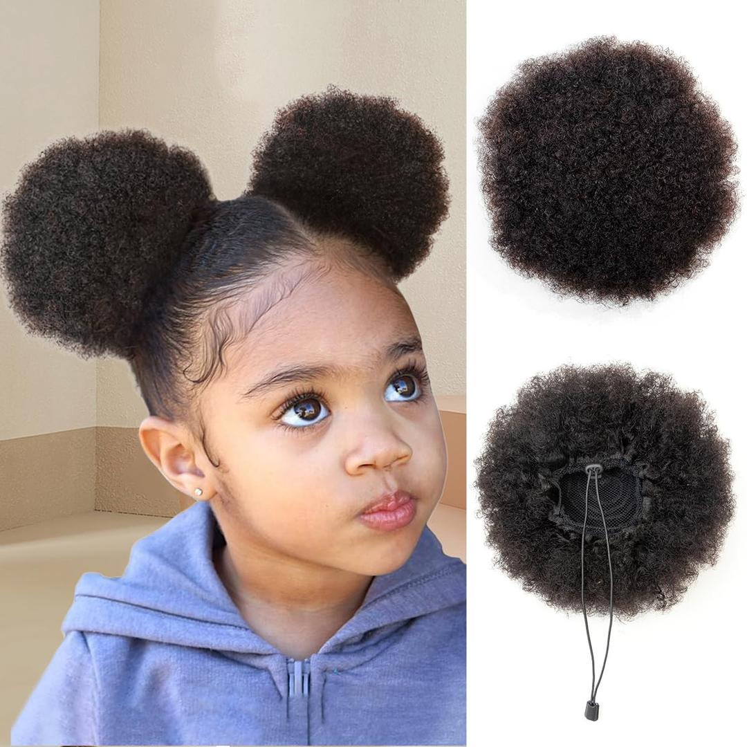 isheeny Natural Black Hairpieces 6-inch Ponytail Extension Human Hair 1 PIECES Stunning Medium Afro Puff Ponytail For Preschool Girls, Naturally Curled For A Youthful & Charming Appeal