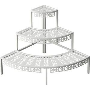 aboxoo 3 Tier Plant Stand Semi-Circular Flower Pot Organizer Rack Quarter Round Plant Display Holder Outdoor Storage Shelves Metal Corner Shelf Planter Shelving Ladder Plant Stand for Indoor