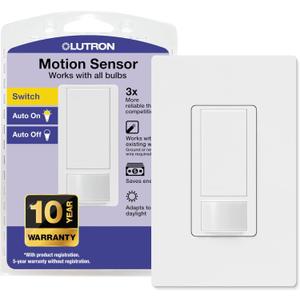 Lutron Maestro Motion Sensor Light Switch w/ Wallplate for Bathroom, Garage, Laundry Room, Any Bulbs, Occupancy Vacancy Sensor, Single-Pole, MS-OPS2HW-WH, White (1 Pack)