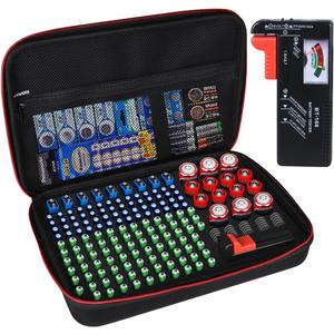 Battery Organizer Storage Box with Tester, Battery Vault Case Fireproof Waterproof Explosionproof Holder Box with Tester BT-168 Checker Carrying Case Container Bag Fit for 200+ Batteries AA AAA C D 9V