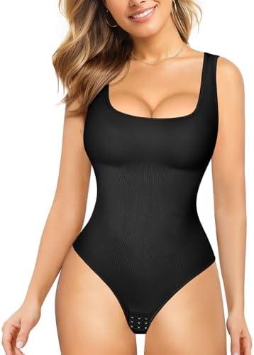 Nebility Womens' Waist Trainer Seamless Round Neck Tummy Control Shapewear Bodysuit, XL/2XL