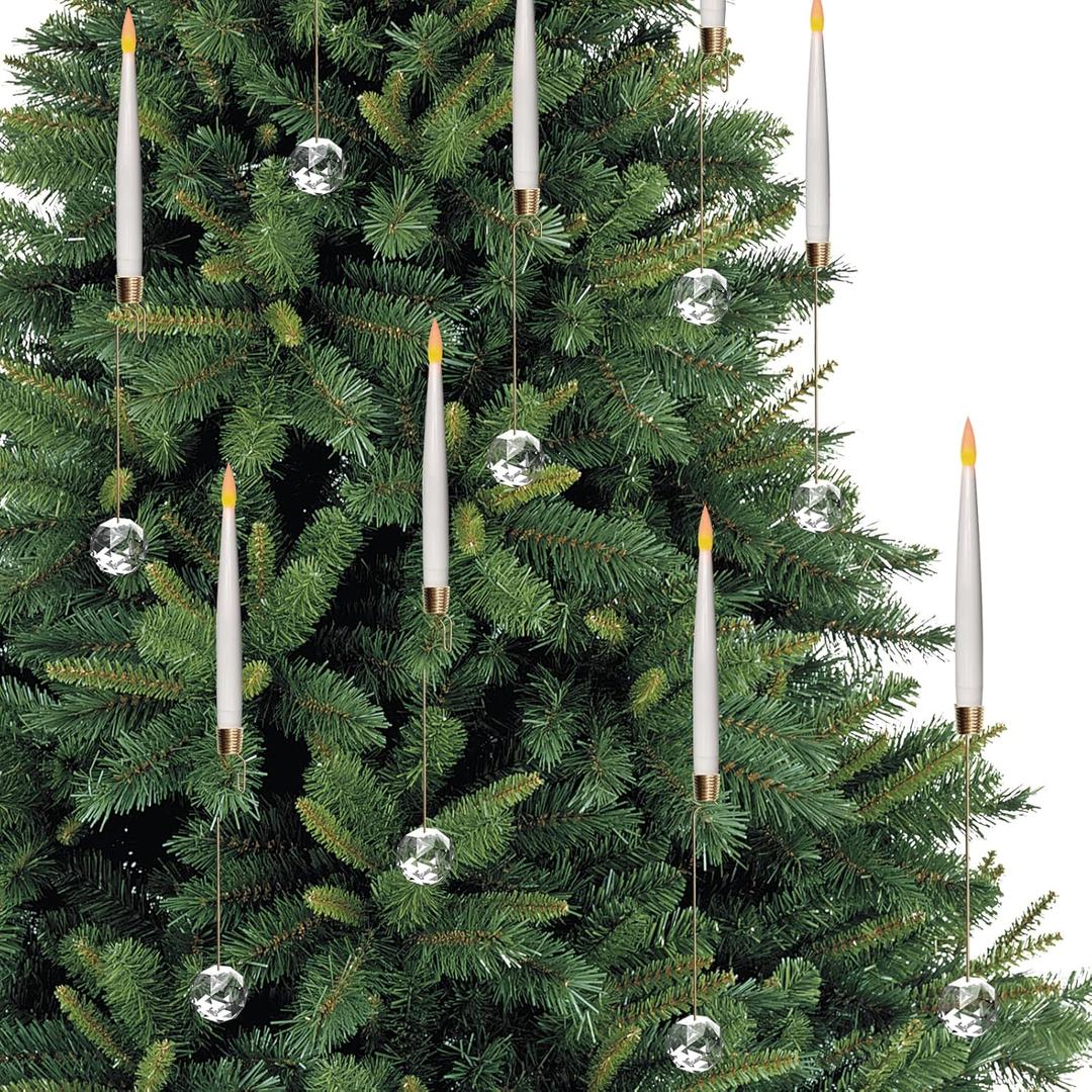 Christmas Tree Candles, 12 Pack Flameless Taper Candles for Christmas Tree Decor, Battery Operated with Remote Flickering LED Candles with Clear Crystal Ball Gold Hook for Xmas Gift Wedding Home Decor