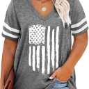 Happy Sailed Womens Plus Size Tunic Tops Summer Short Sleeve V Neck Striped Loose Casual Tee Shirt (Size 4X, Gray)