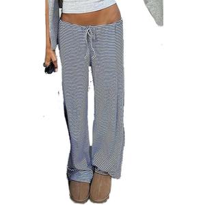 Women's Comfy Pajama Loose Casual Drawstring Lounge Pants - Striped Print Stretch Wide Leg (X-Large, Blue)