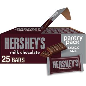 HERSHEY'S Milk Chocolate Snack Size, Candy Bars, 11.25 oz (25 Pieces)