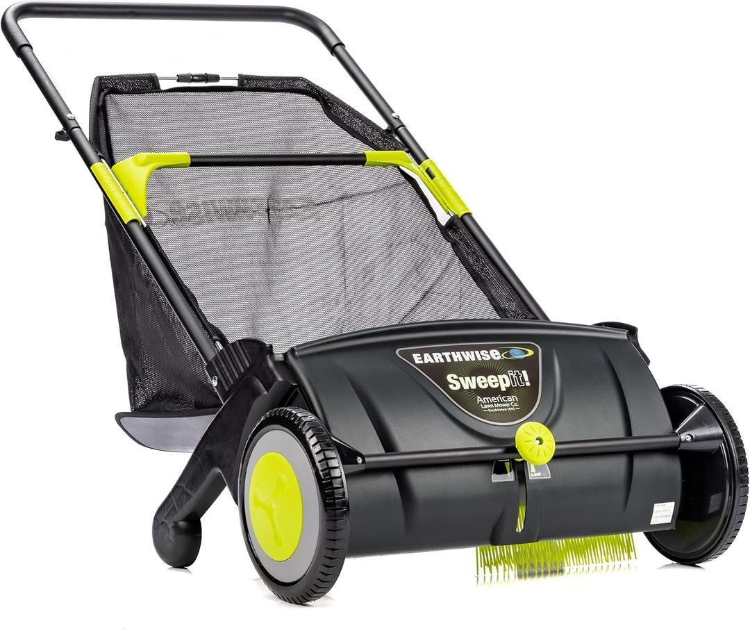 Earthwise LSW70021 21-Inch Width Leaf & Grass Push Lawn Sweeper, Black