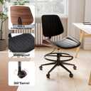 Drafting Chair, Ergonomic Office Chair with Walnut Wood Back Support, Armless PU Leather Desk Chair with Height-Adjustable, Thick Cushion for Home Office, Drafting, Art Studio (Black), 21.5"D x 10"W x 21"H