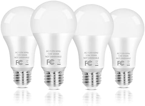 PARTPHONER A19 LED Light Bulb, 100 Watt Equivalent LED Bulbs, 13W Daylight White 5000K, 1500LM, E26 Standard Base Non-Dimmable White LED Light Bulb, CRI 85+, 4-Pack