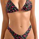 SUUKSESS Women Halter String Two Piece Bikini Sets Reversible Thong Swimsuit (Large, 105 Red Cherry)