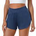 PINSPARK Womens Athletic Shorts Running Workout Gym Short Quick Dry High Waisted Dolphin Shorts with Zipper Pockets, Deep Sea, X-Large